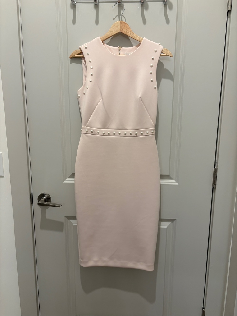 Pearl-Embellished Sleeveless Sheath Dress